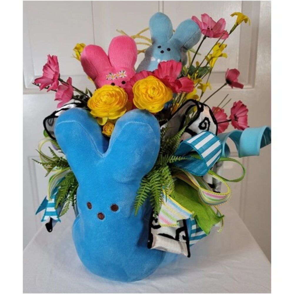 Easter Bunny Centerpiece, Blue Spring Centerpiece Décor, Spring Floral Arrangeme